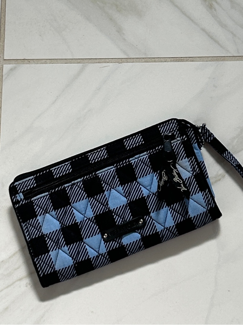 Vera Bradley Black & Light Blue Plaid Wristlet
